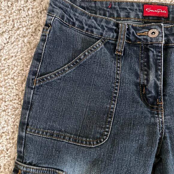 Southpole Womens Flare Jeans‎ Cargo Pockets Denim Stretch Dark Wash Blue Size 7 - Picture 7 of 16